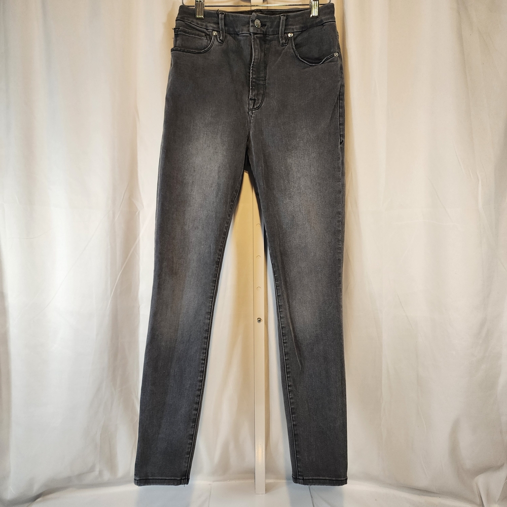 Good American Good Waist High Waist Ankle Skinny Black Denim Jeans, Size 6 / 28